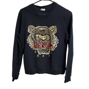Unisex Kenzo Black Sweater with Gold Tiger Design Mens Small Womens Medium